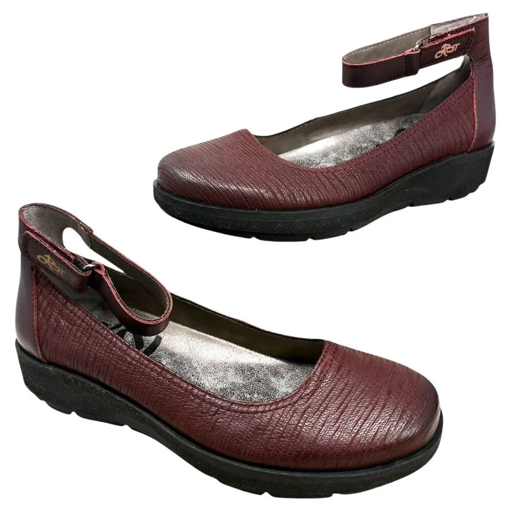 OTBT Scamper Burgundy Leather Ankle Strap‎ Wedge Loafers
